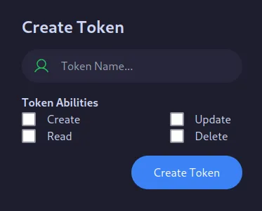 The create token section of /profiles/api